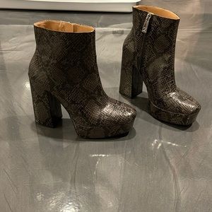 Platform snakeskin booties